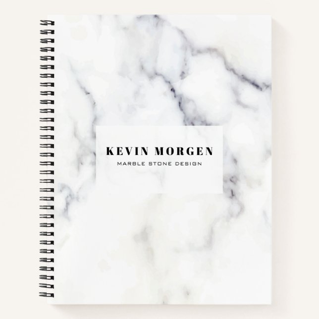 White and grey faux marble notebook (Front)