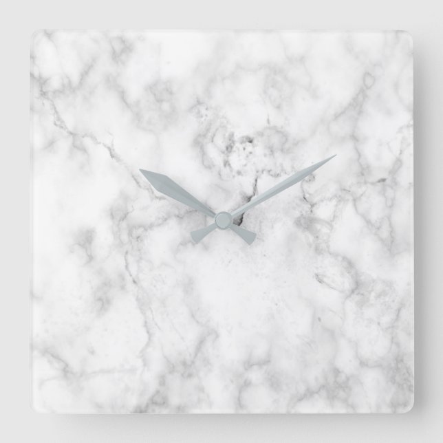 White and grey faux marble texture square wall clock (Front)