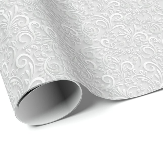 White and grey floral 3d seamless pattern wrapping paper (Roll Corner)
