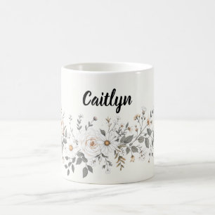 White and Grey Floral Border Coffee Mug