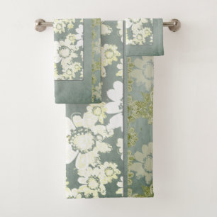 White and Grey Floral Lace Bath Towels