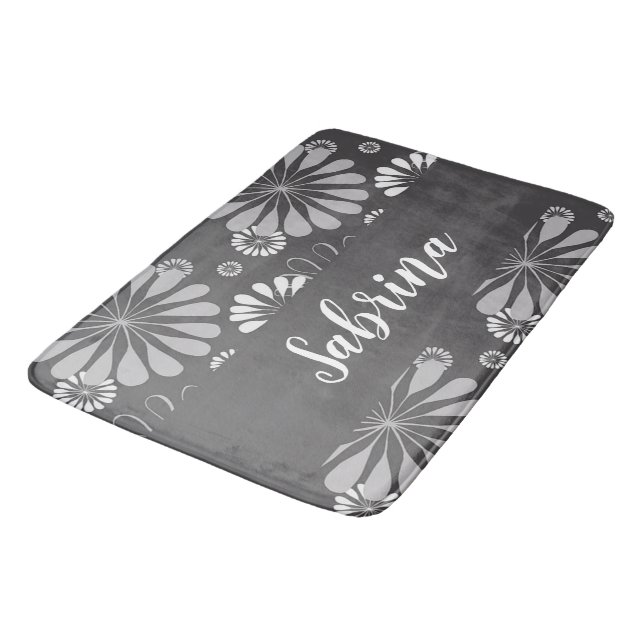 White and grey floral pattern bath mat (Angled)