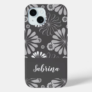 White and grey floral pattern iPhone 15 case