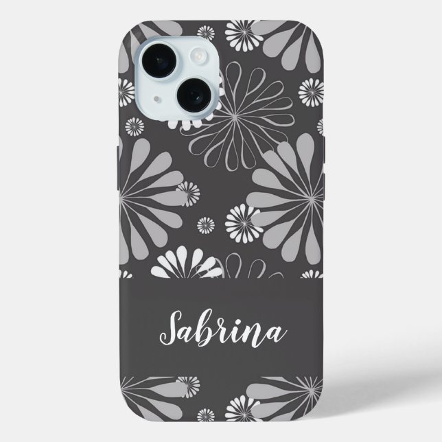 White and grey floral pattern Case-Mate iPhone case (Back)