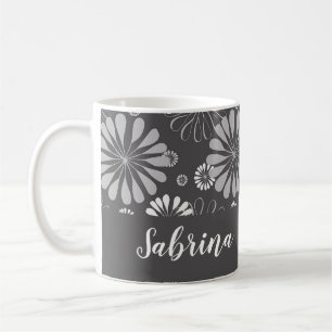 White and grey floral pattern coffee mug