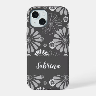 White and grey floral pattern iPhone 15 case