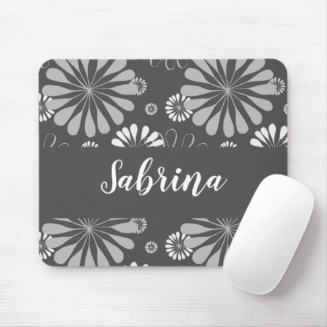 White and grey floral pattern mouse pad (With Mouse)