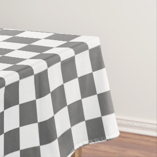 White and grey grey chequered check cotton dining tablecloth