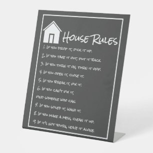 White and Grey House Rules Pedestal Sign
