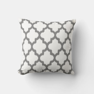 White And Grey Ikat Quatrefoil Reversable Pattern Cushion