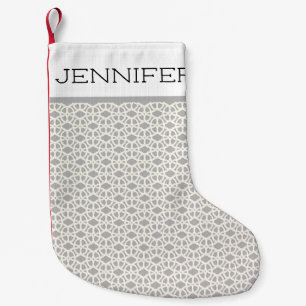 White and Grey Lace Custom Name Small Christmas Stocking