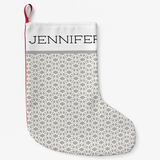 White and Grey Lace Custom Name Small Christmas Stocking (Front)