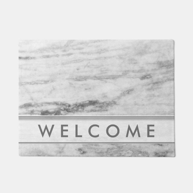 White And Grey Marble Pattern Welcome Doormat (Front)