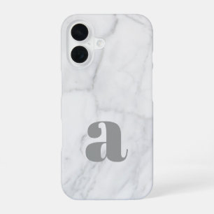 White and Grey Marble Personalised Monogram iPhone 16 Case
