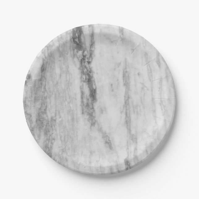 White And Grey Marble Texture Pattern Paper Plate (Front)