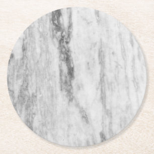 White And Grey Marble Texture Pattern Round Paper Coaster