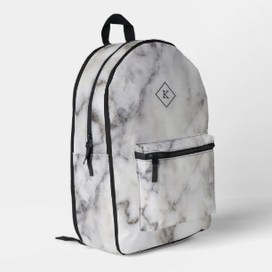 White and grey marble texture print   monogram printed backpack