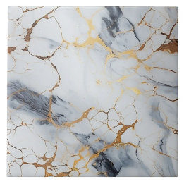 White and Grey Marble with Gold Cracks Ceramic Tile