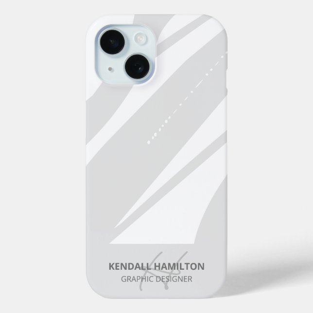 White and Grey Modern Monogram Elegant Abstract  Case-Mate iPhone Case (Back)
