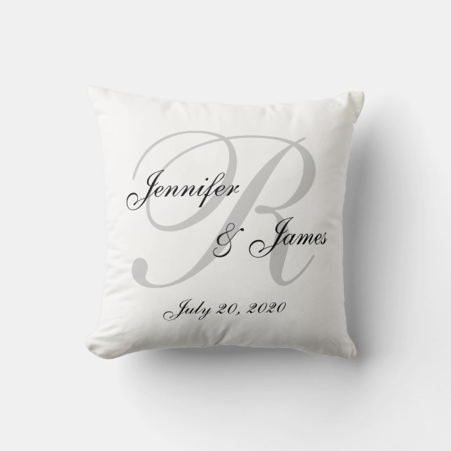 White and Grey Monogram Wedding Keepsake Pillow (Front)