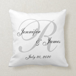 White and Grey Monogram Wedding Keepsake Pillow