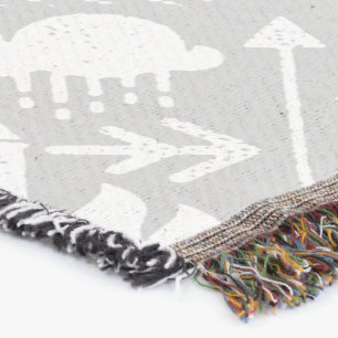 White and Grey Moon Clouds Bear Deer Lodge Boys Throw Blanket