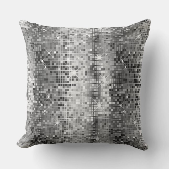White And Grey Retro Disco-Ball Glitter 2 Cushion (Front)
