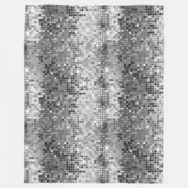 White And Grey Retro Disco-Ball Glitter 2 Fleece Blanket (Front)