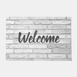 White and Grey Rustic Country Brick Welcome Doormat