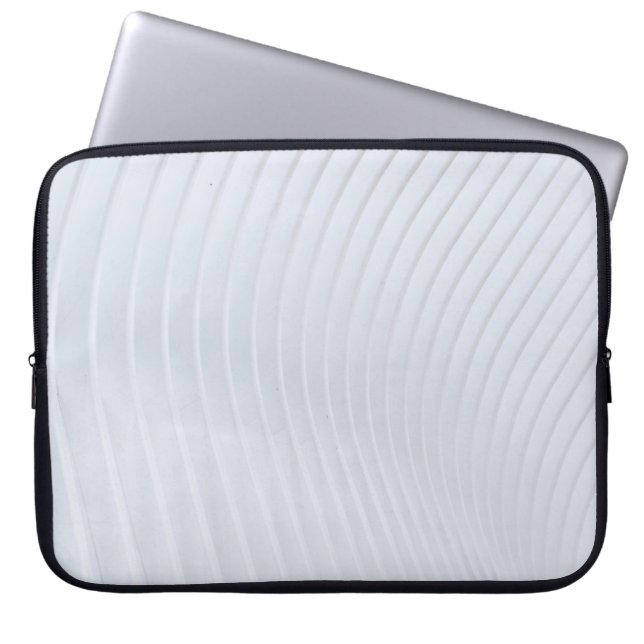 White and grey striped textile laptop sleeve (Front)