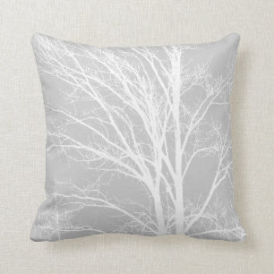 White and Grey Tree Branches Cushion