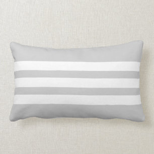 White and Grey Triple Stripe Lumbar Pillow