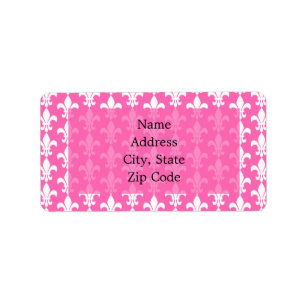 White and Hot Pink Fleur de Lis Pattern Label
