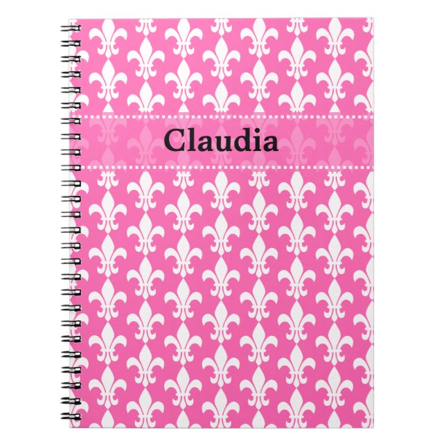 White and Hot Pink Fleur de Lis Pattern Notebook (Front)