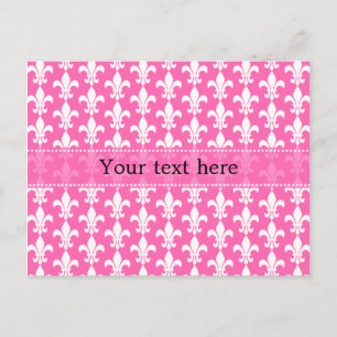White and Hot Pink Fleur de Lis Pattern Postcard
