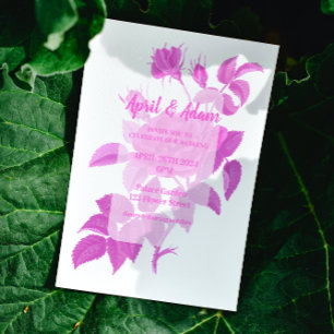 White and Hot Pink Floral Rose Wedding Invitation 
