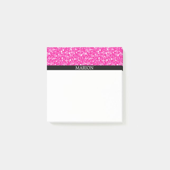 White And Hot Pink Glitter Pattern Post-it Notes (Front)