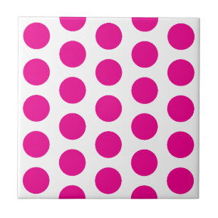 WHITE AND HOT PINK POLKA DOT STYLISH SIMPLE CUSTOM CERAMIC TILE