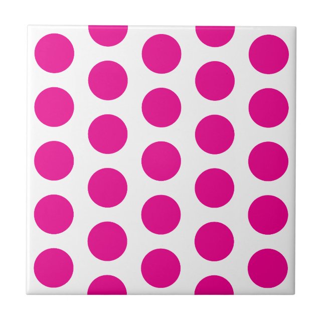 WHITE AND HOT PINK POLKA DOT STYLISH SIMPLE CUSTOM CERAMIC TILE (Front)