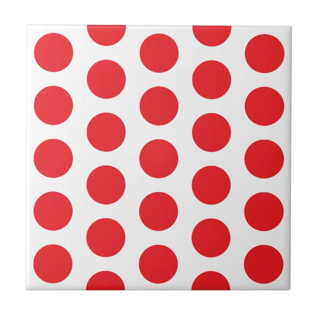 WHITE AND HOT RED POLKA DOT STYLISH SIMPLE CUSTOM CERAMIC TILE (Front)