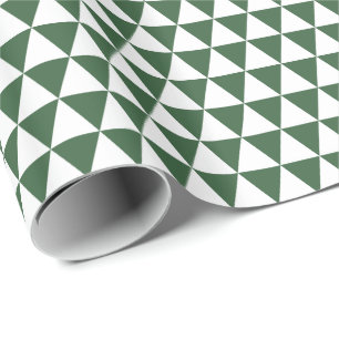 White and Hunter Green Triangles Wrapping Paper