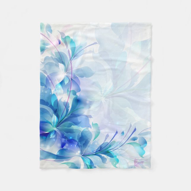 White And Light Blue Abstract Floral Fleece Blanket (Front)