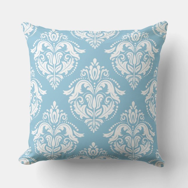 White And Light Blue Damasks Cushion (Front)
