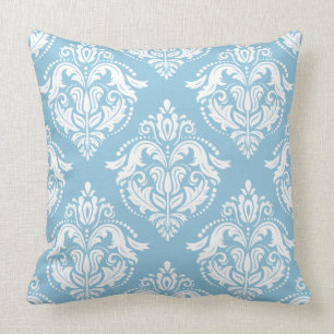 White And Light Blue Damasks Cushion