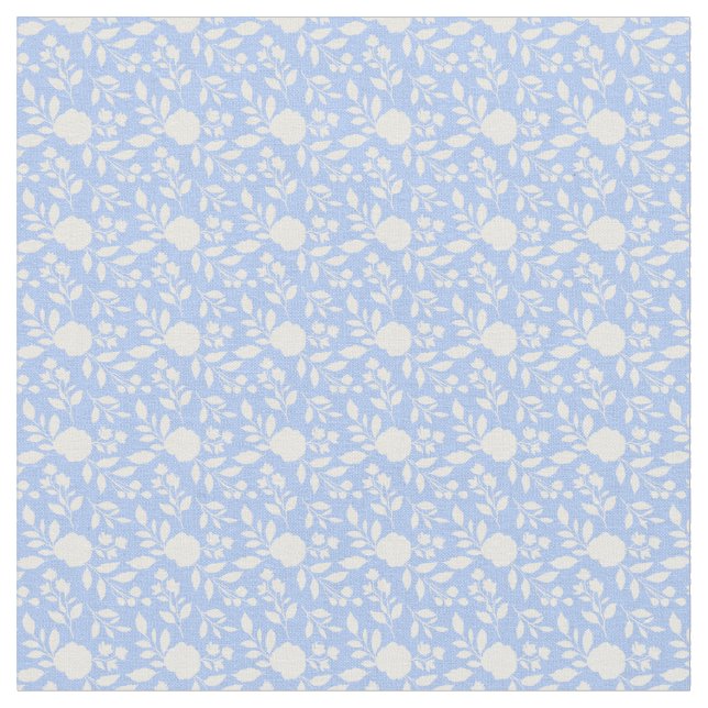 White and Light Blue Floral Fabric (Close Up)
