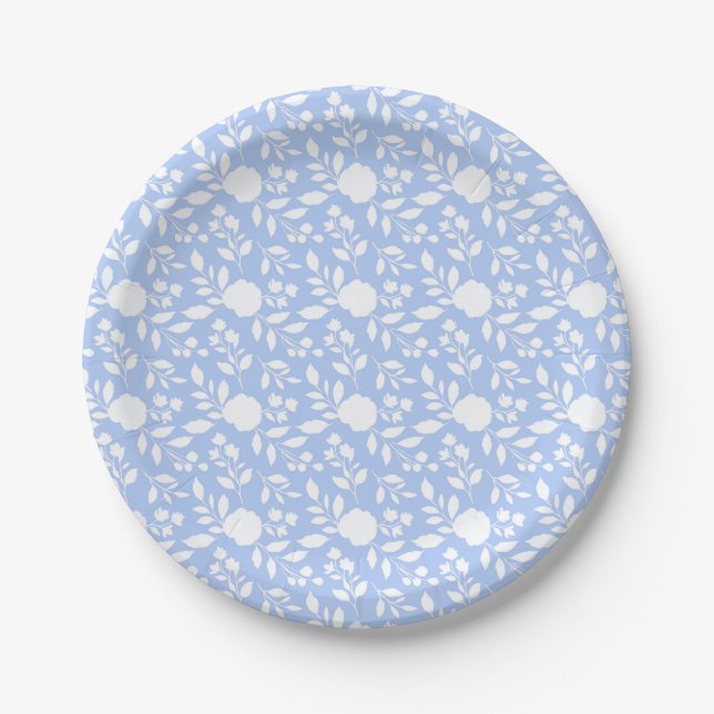 White and Light Blue Floral Paper Plates (Front)