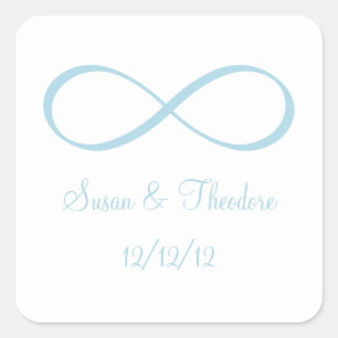 White and Light Blue Infinity Symbol Save the Date Square Sticker