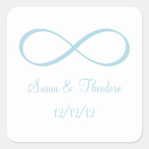 White and Light Blue Infinity Symbol Save the Date Square Sticker