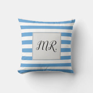 White And Light Blue Striped Mr. Cushion