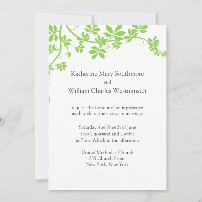 White And Light Green Wedding Invitations (Front)